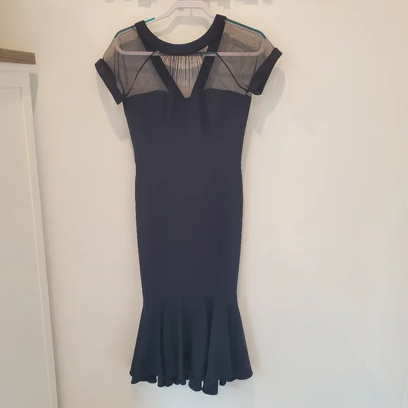 Maggy London Illusion Flounce Hem Dress Sz 4 - Picture 3 of 8